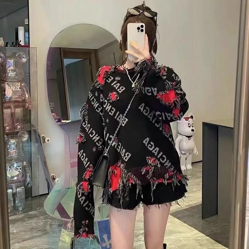 Balenciaga Distressed Logo Knit Sweater