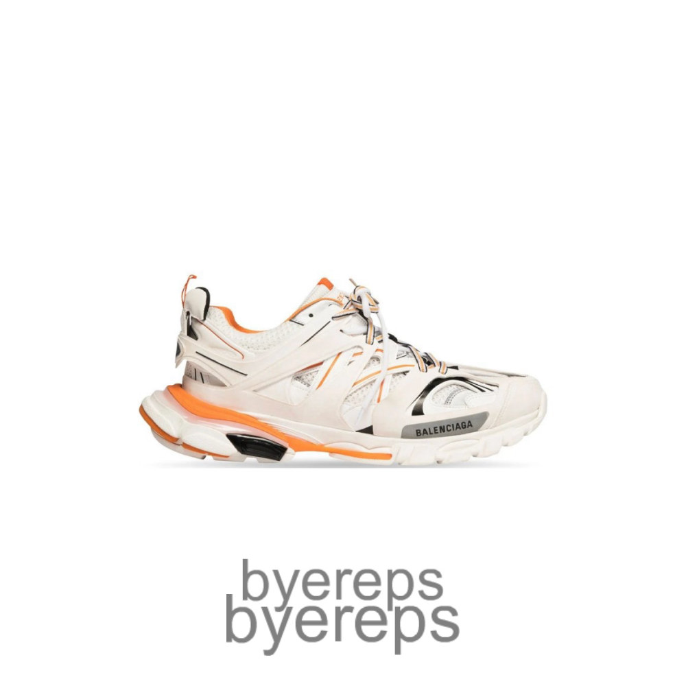 Balenciaga Led Track Sneaker In White And Orange Mesh And Nylon