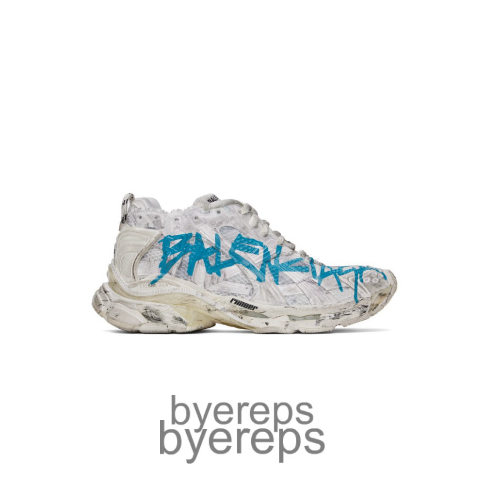 Balenciaga Off White Runner Graffiti White Blue Logo
