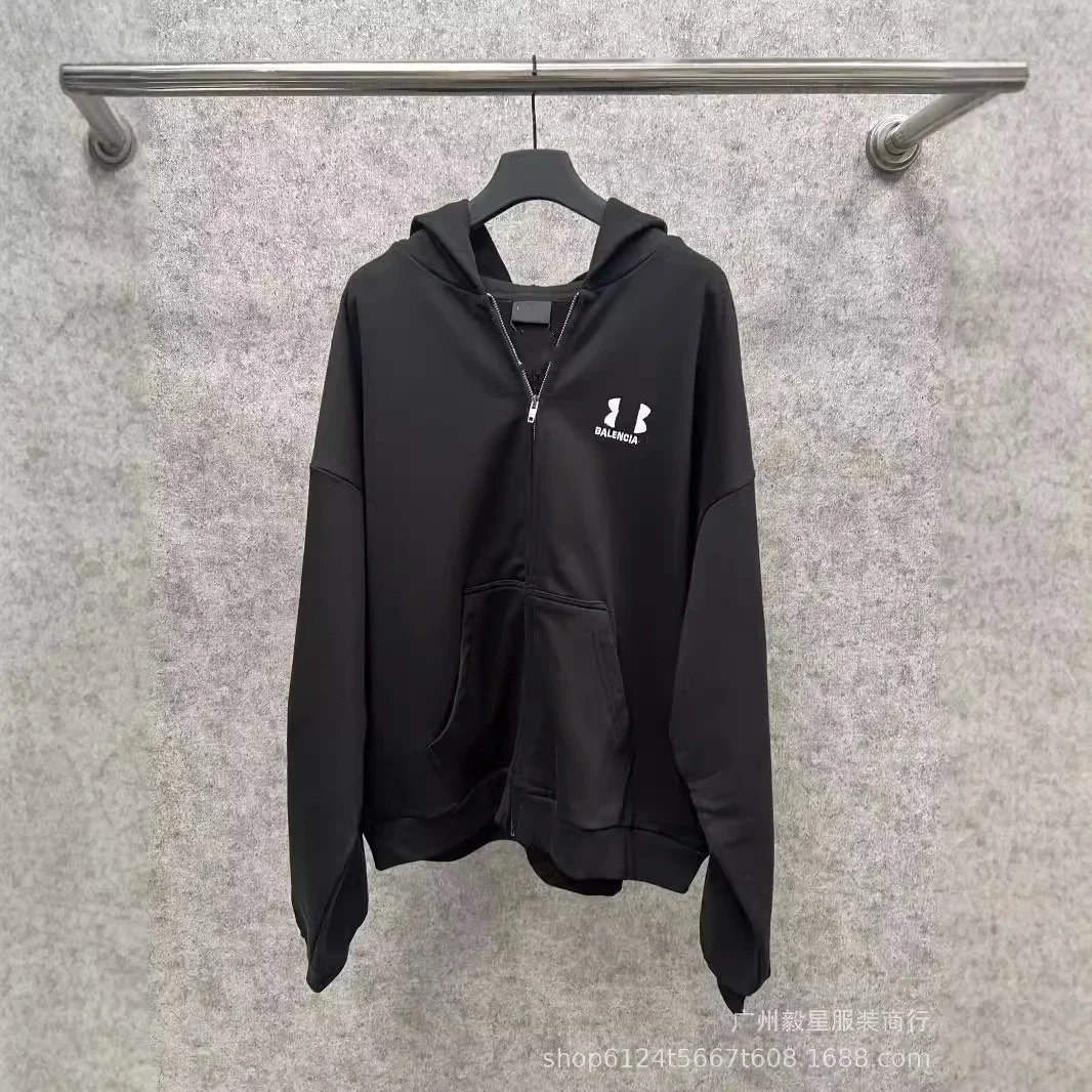 Balenciaga Style Logo Zip-Up Hoodie