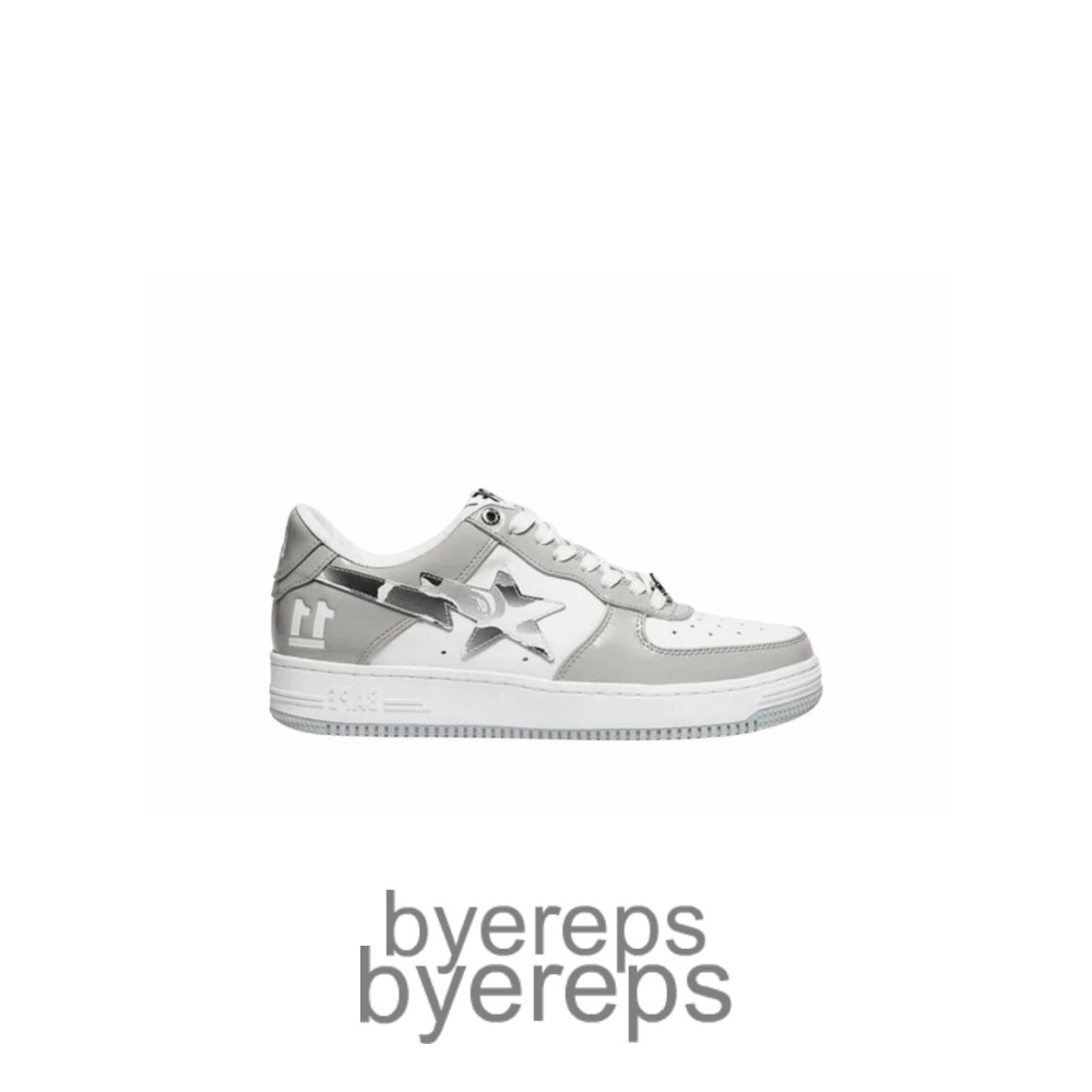 Bapesta White Leather Silver Logo
