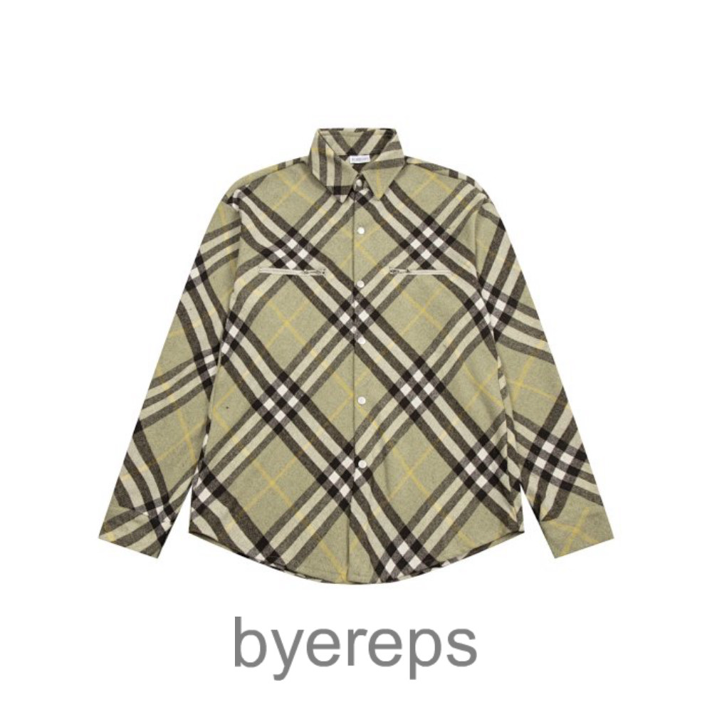 Bbr Bba * Li 2024 Early Spring Classic Grass Yellow Diamond Plaid Wool Long Sleeve Shirt