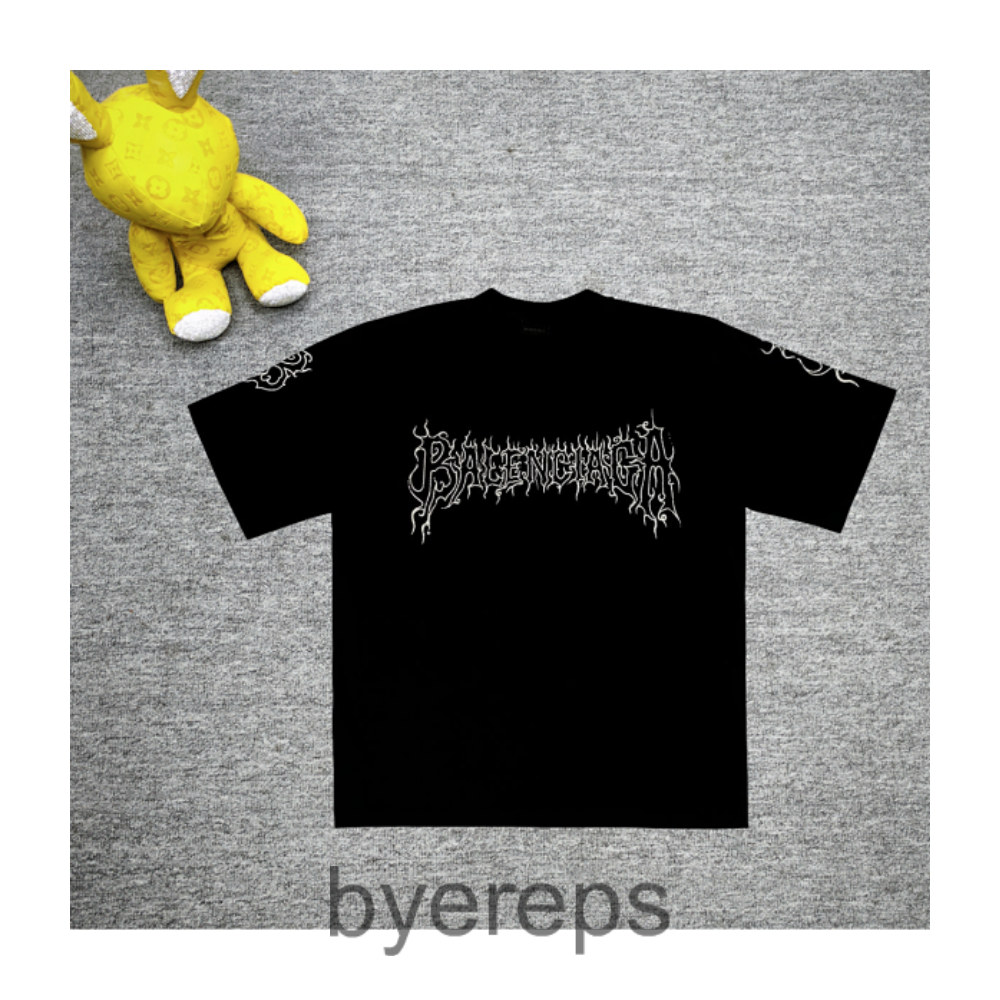 Blcg Paris New Flame B Letter LOGO Destruction Print Short Sleeve T-Shirt