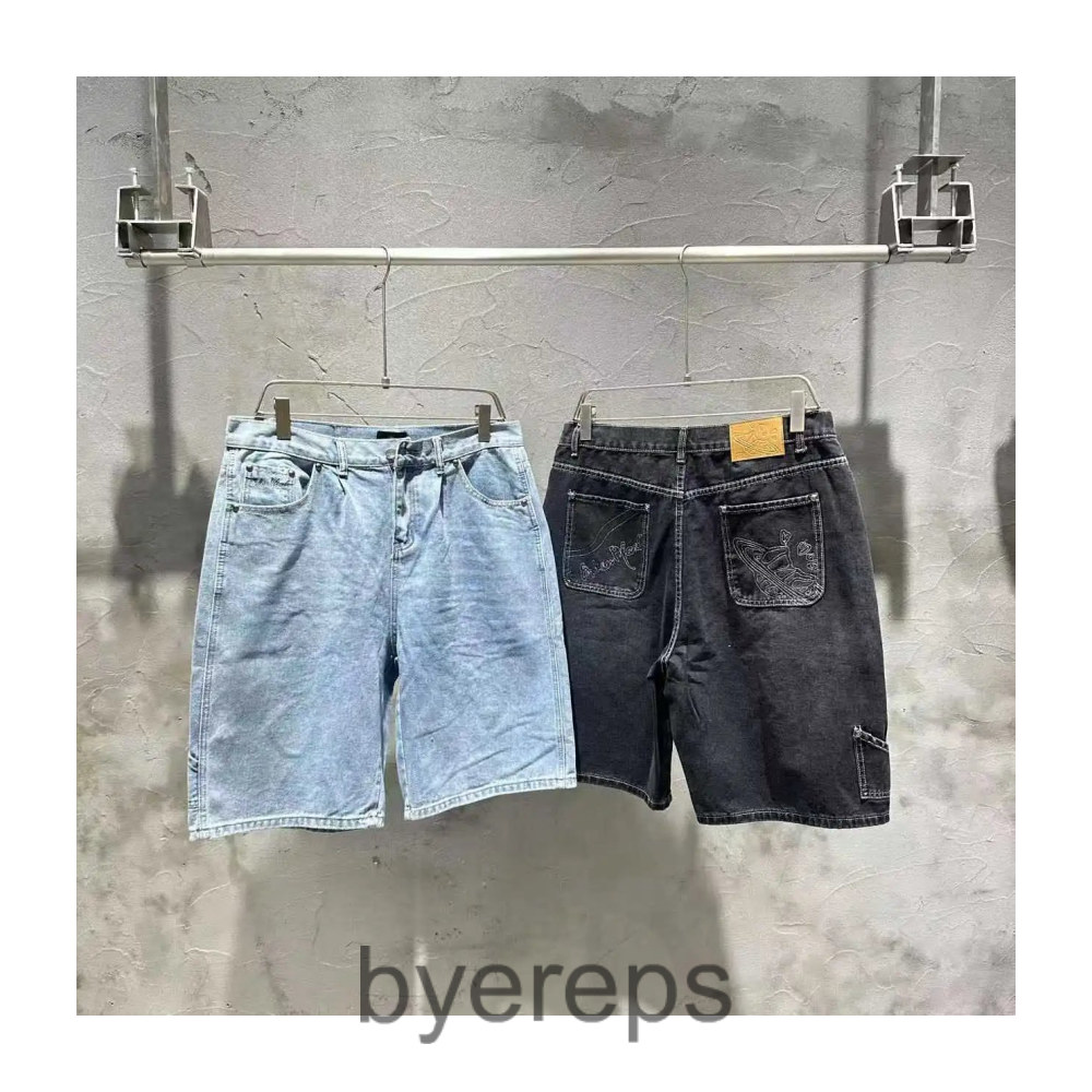 Broken planet embroidered jorts ( has blue also )