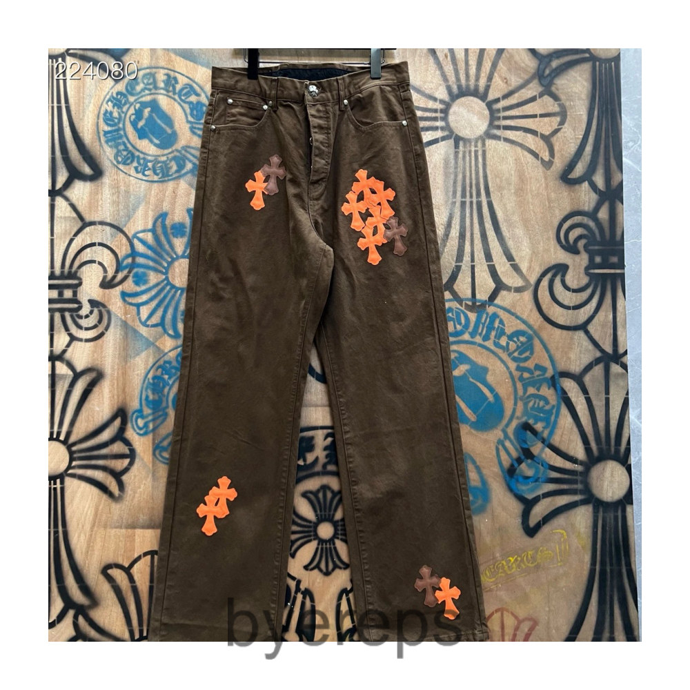 Chrome Hearts Brown Leather Patch Jeans