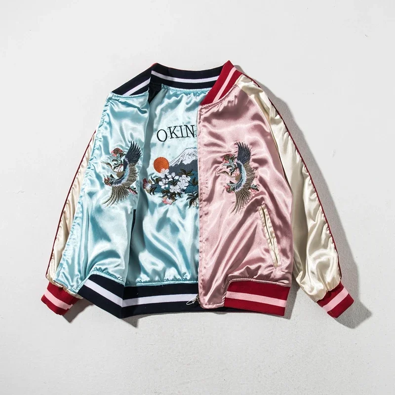 Crane Embroidered Satin Sukajan Jacket