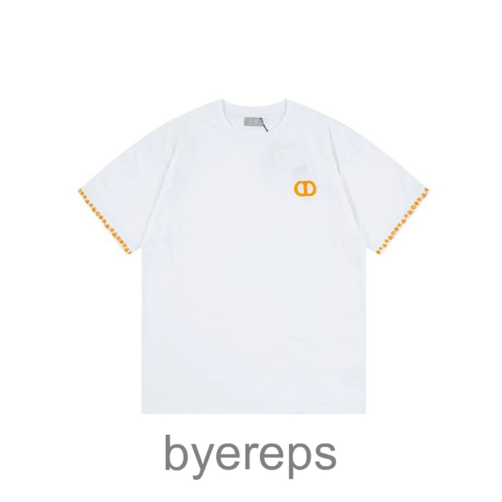 DI0R Yellow Label CD Letter Hand Sleeve Embroidered T-Shirt