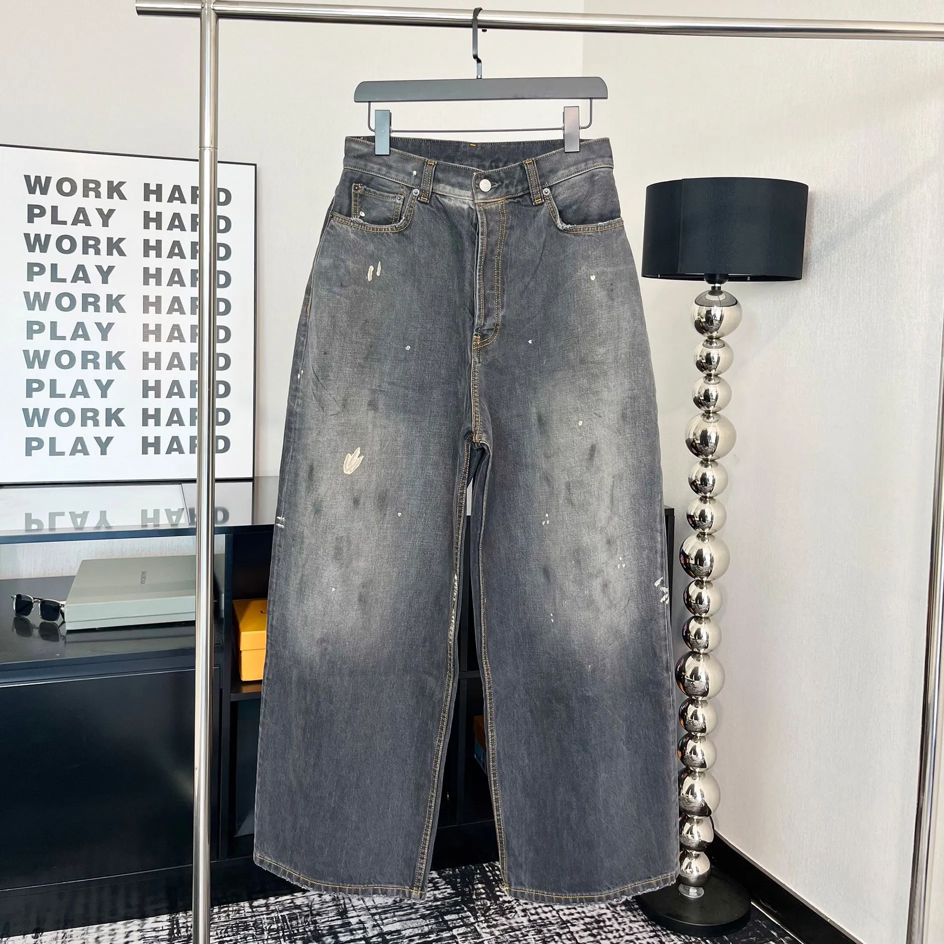 Distressed Paint-Splatter Baggy Denim Jeans