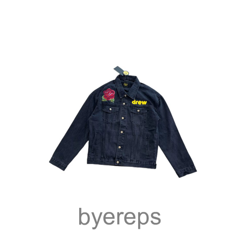 Dre * w House Justin Bieber Rose Skull Pirate Embroidered Printed Denim Flocking Jacket