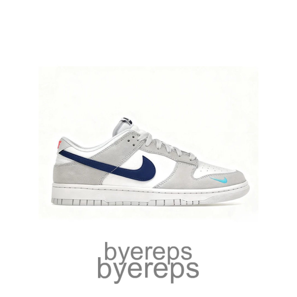 Dunk Low White Grey Navy Aqua Mini Swoosh
