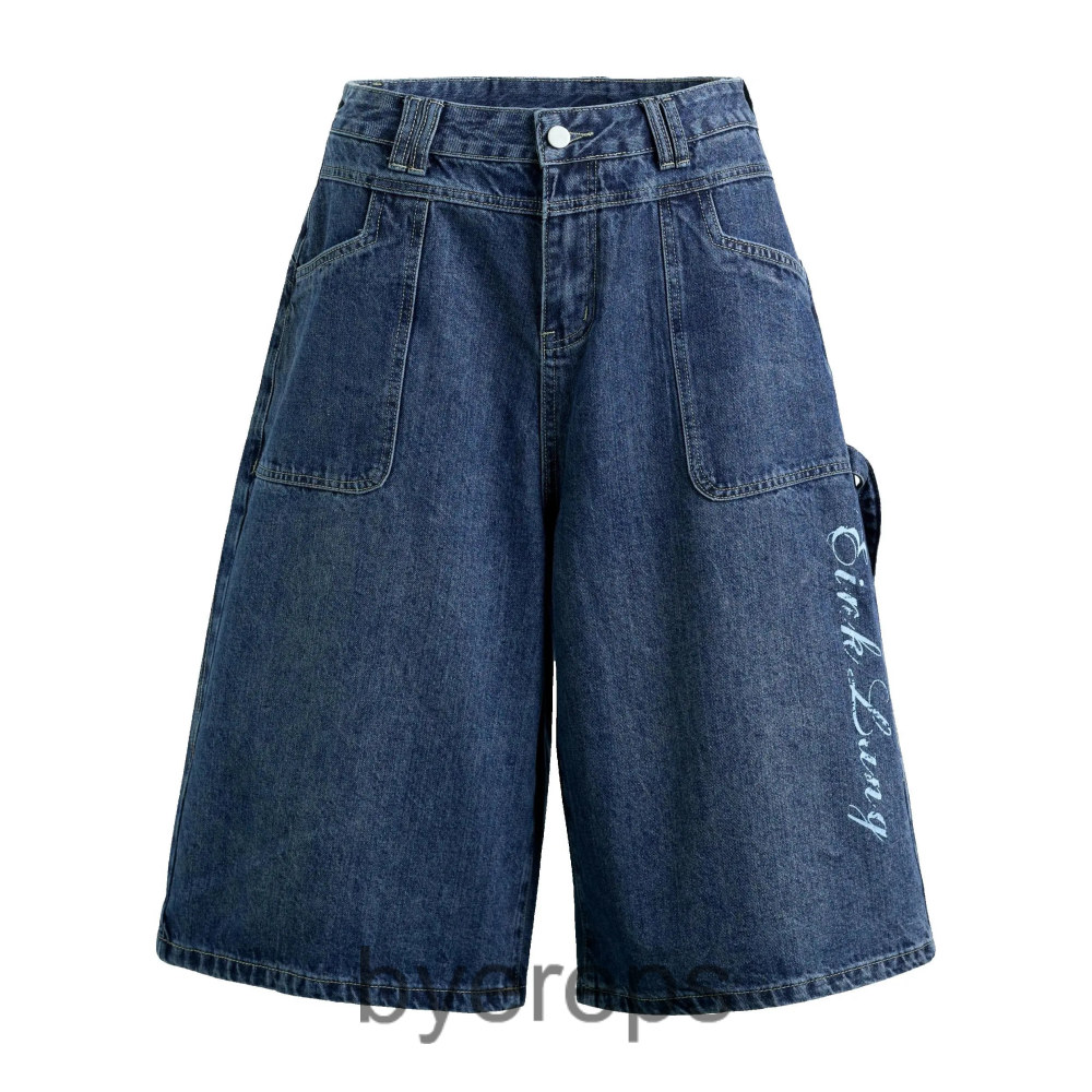 Feel Lonely Baggy embroidered denim shorts