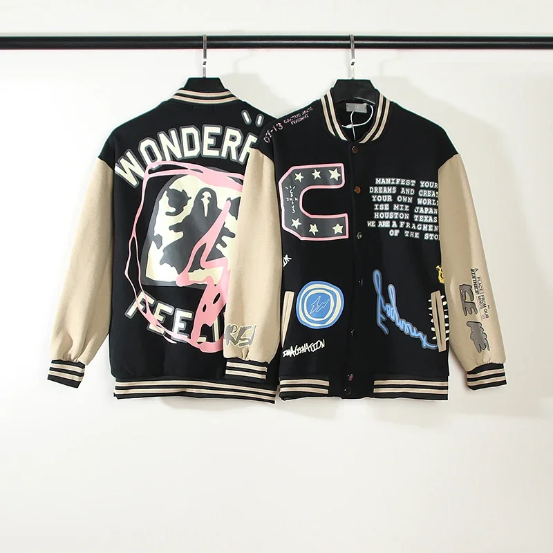 Graffiti Print Varsity Jacket