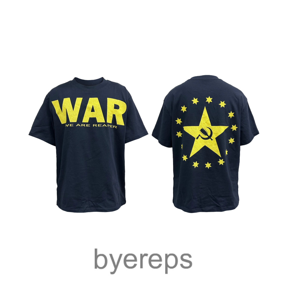 Groupmarek X Pvn Wwiii Joint Burst Navy Blue Yellow Print tee