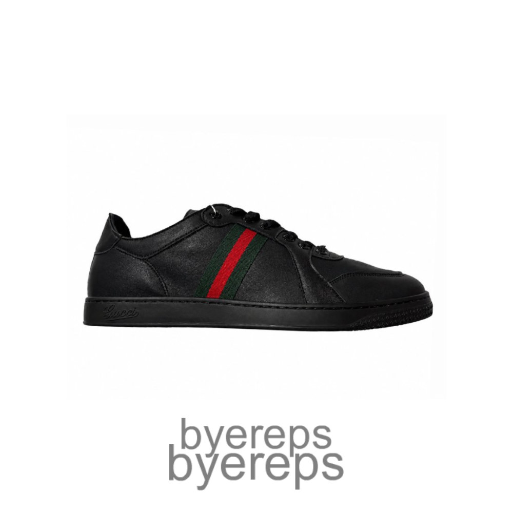 Guci Stretch Leather Low-Top Shoes Black