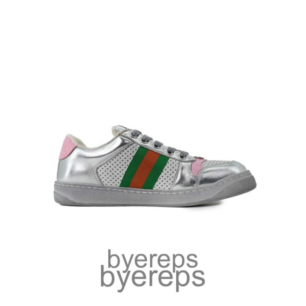 Guci Worn-Out Effect Screener Sneaker Silver