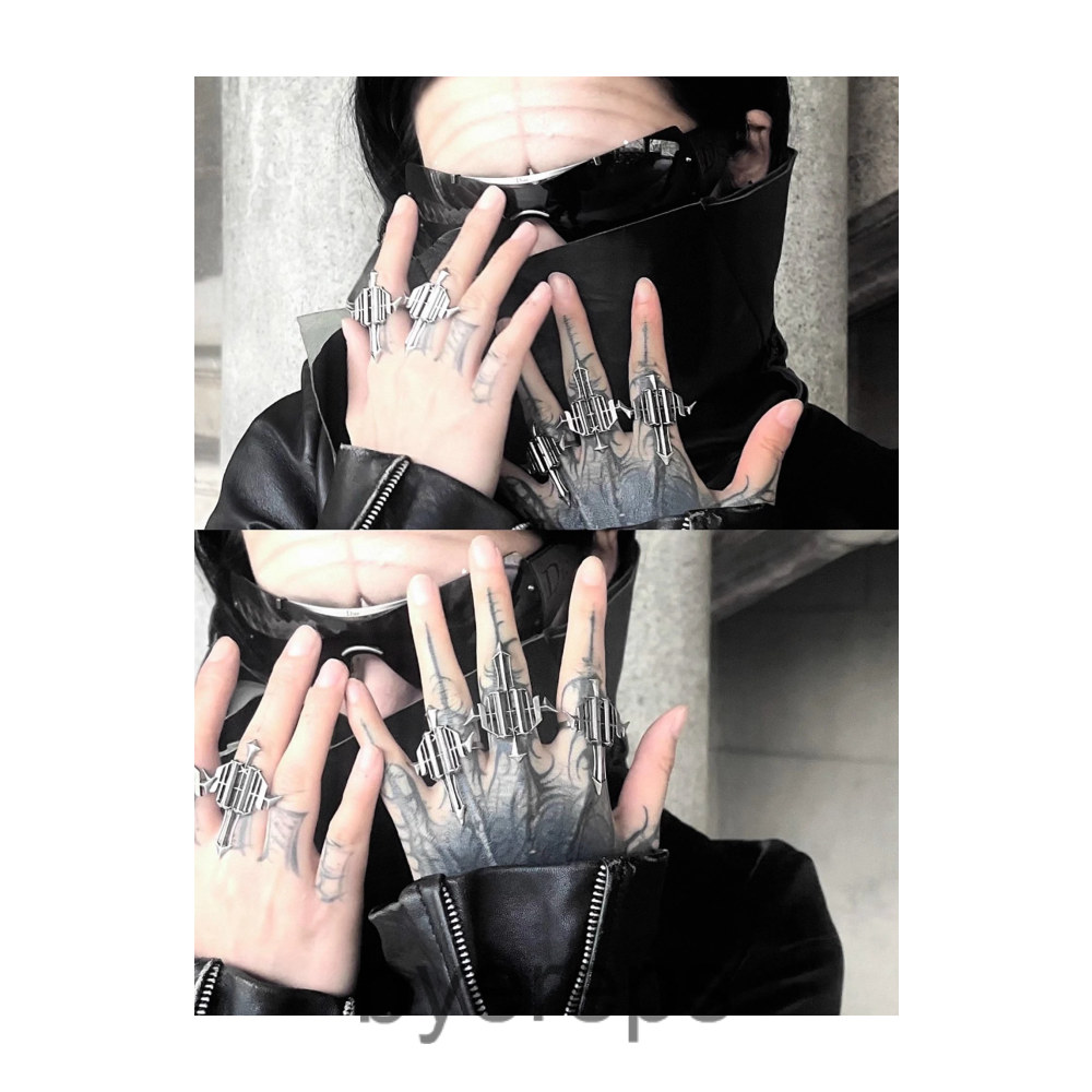 Iiimiii Black Painting Iii Series Dark Fancy Metal Combination Irregular Ring