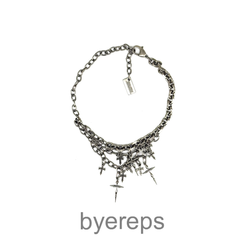 Iiimiii Erosion Metal Series Dark Cross Asymmetrical Necklace