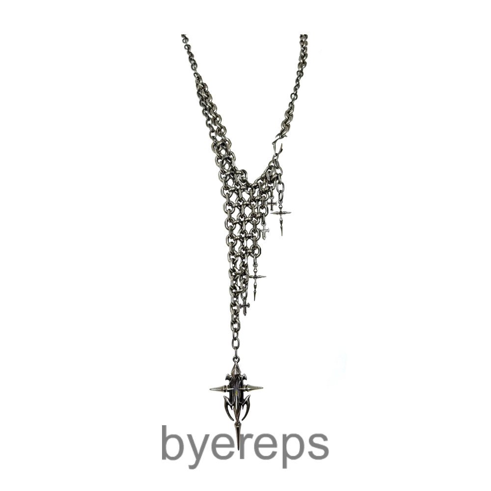 Iiimiii Erosion Metal Series Dark Cross Chain Asymmetrical Long Necklace