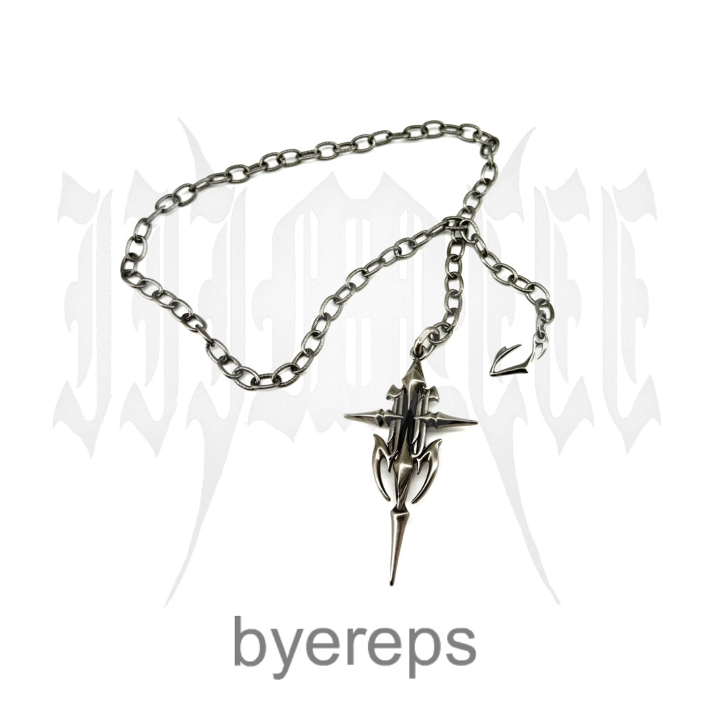 Iiimiii Erosion Metal Series Dark Gem Cross Necklace Single Chain Clavicle Chain