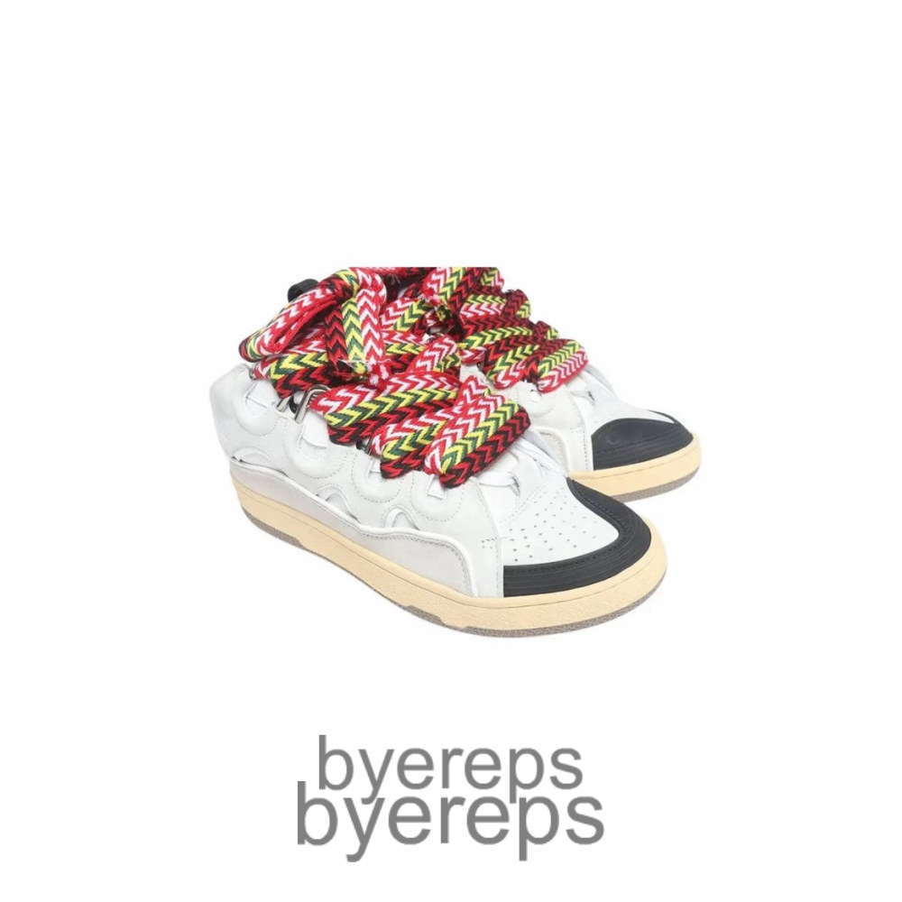 Lanvin Curb Leather And Glitter Sneakers White