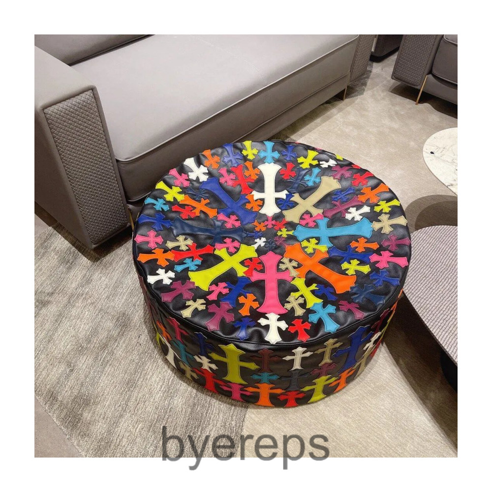 Light Luxury Trendy Retro Leather Cross Round Stool