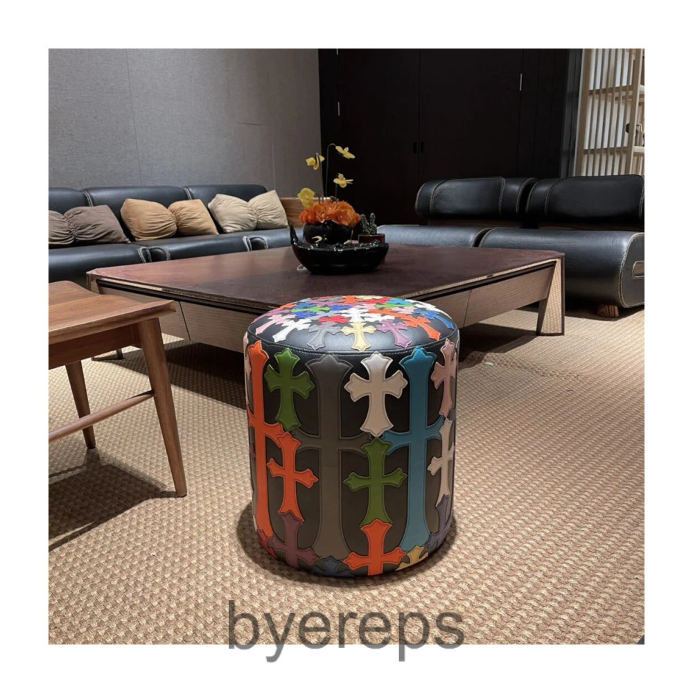 Unbranded Light Luxury Trendy Retro Leather Cross Round Stool — photo 2 of 4