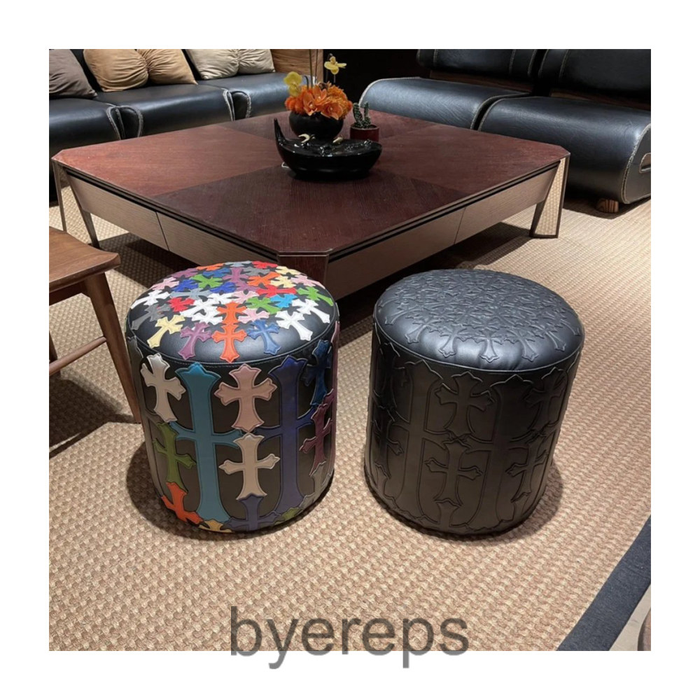 Unbranded Light Luxury Trendy Retro Leather Cross Round Stool — photo 3 of 4