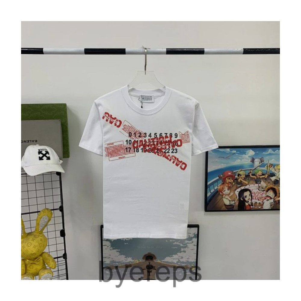 Ma1son Marg1ela 2023 Spring and Summer New Tape Scarlet Letter Tape Digital Label Heavy Industry Printed Short Sleeve T-Shirt for Men and Women
