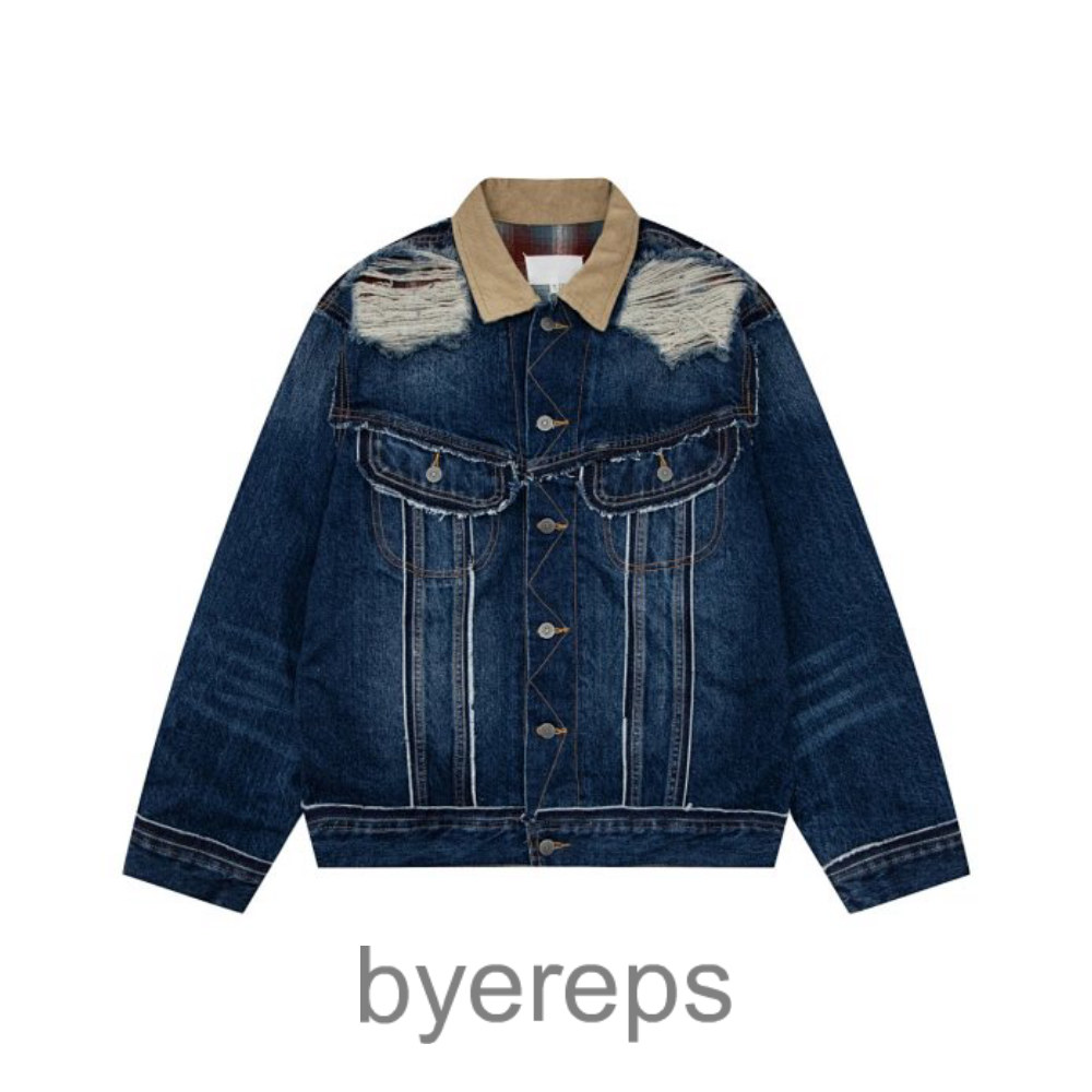 Mar * Mar * Ma * La 23ss Fall/Winter New, Four Corner Stitching Ripped Denim Jacket for Men and Women