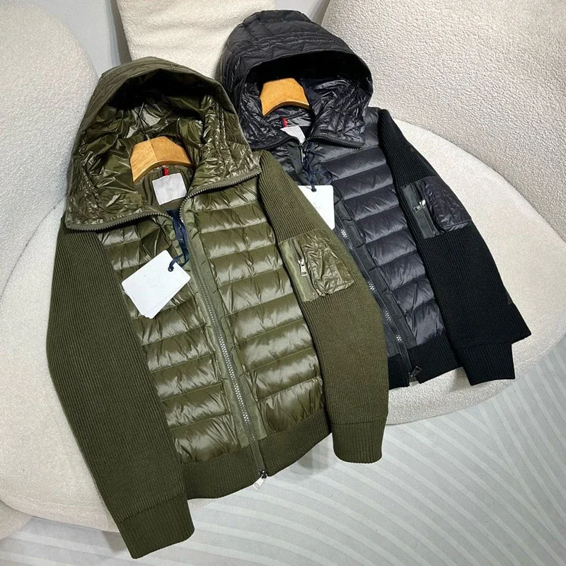 Moncler Down-Panel Knit Hooded Jacket