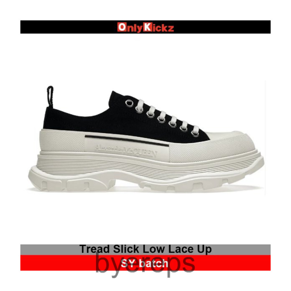 MQueen Tread Slick Low Lace Up Black White