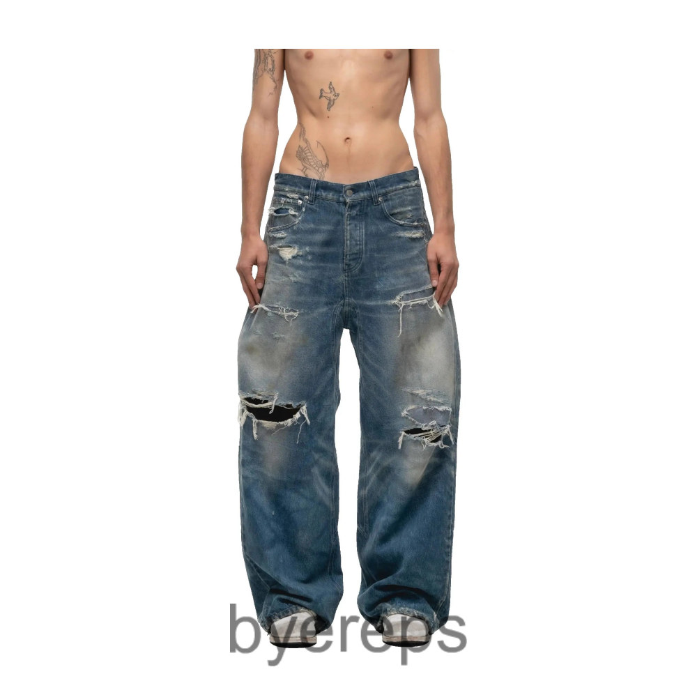 No Faith Studios Washed Distressed blue denim