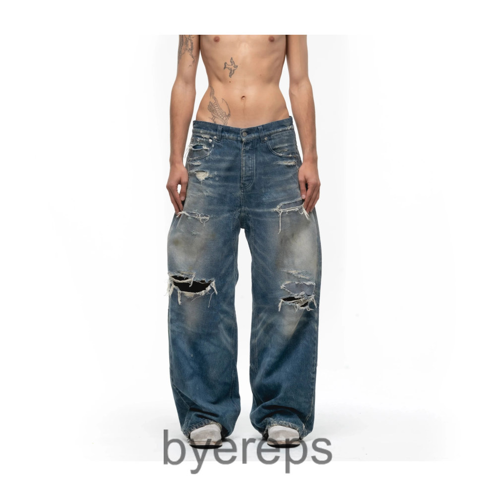 No Faith Studios Washed Distressed Blue Jeans