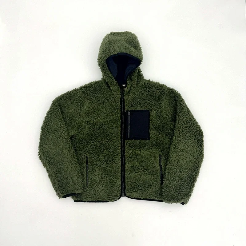 Olive Green Sherpa Hooded Jacket