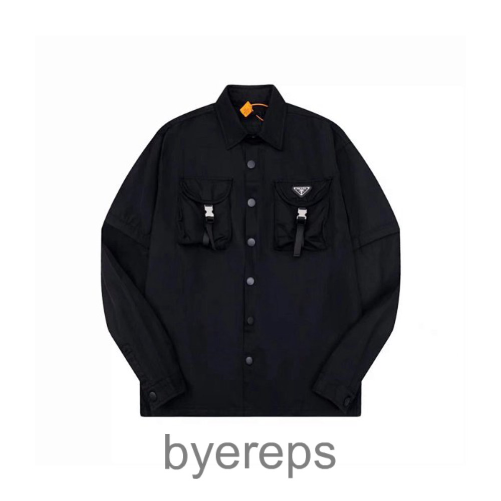 Prad * Home 2023 Spring and Summer New Nylon Series Triangle Lapel Double Buckle with Pocket Long Sleeve Detachable Shirt Jacket
