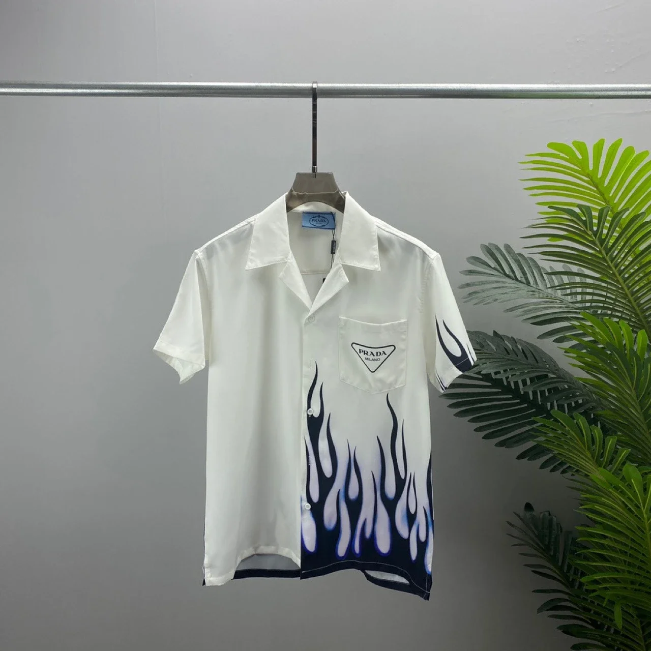 Prada Flame Print Camp Collar Shirt