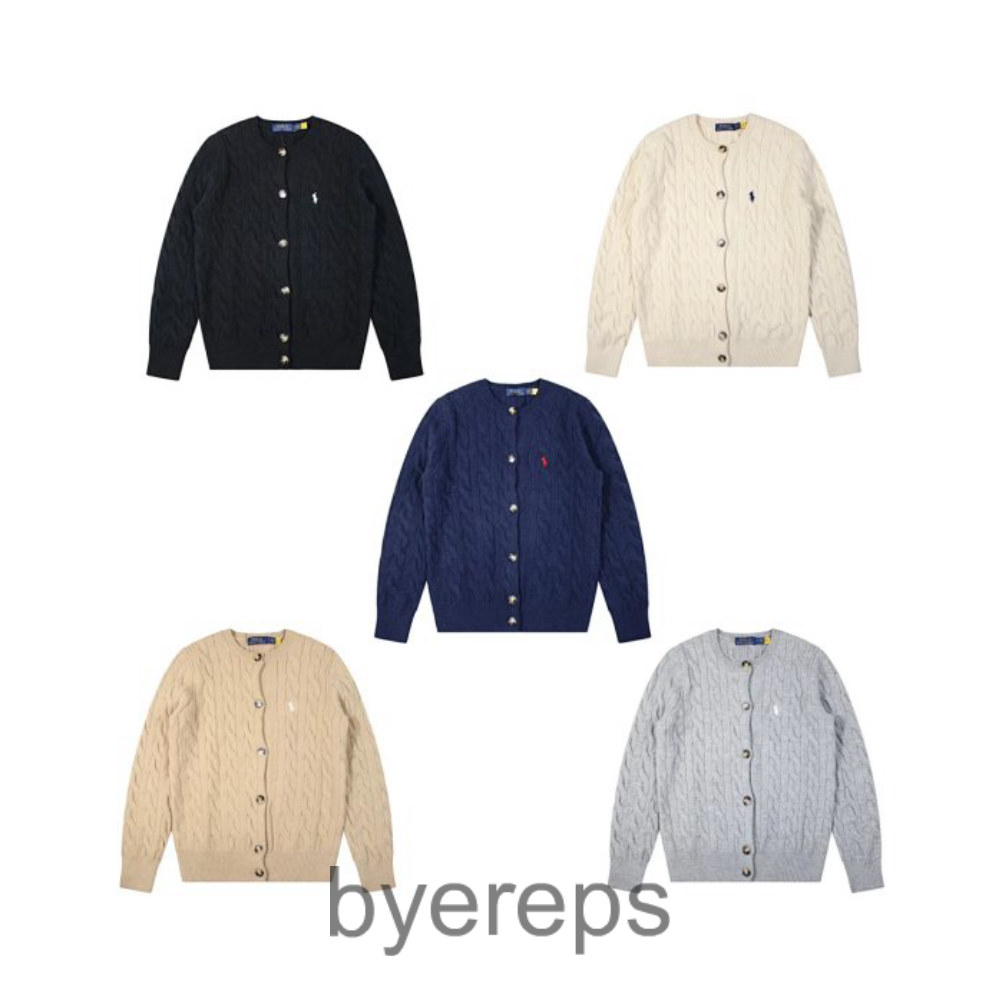 Ra1ph Lavren Chest Classic War Horse Logo Embroidered Twist Pattern Twist Button Rope Round Neck Long Sleeve Breasted Knitted Sweater Cardigan Jacket