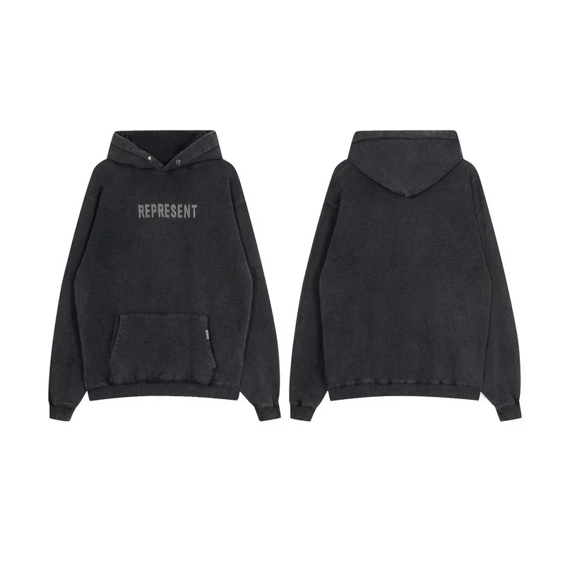 Represent Washed Black Logo Hoodie