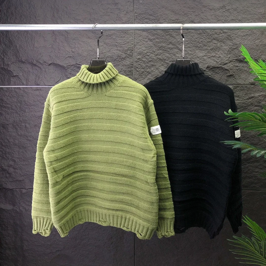 Ribbed Distressed Turtleneck Sweater