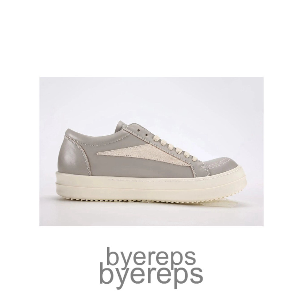 Rick Owens Lido Vintage Leather Sneakers Gray-Milk