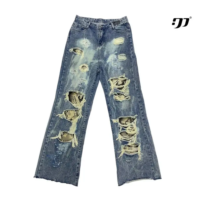 Shredded Distressed Wide Leg Jeans