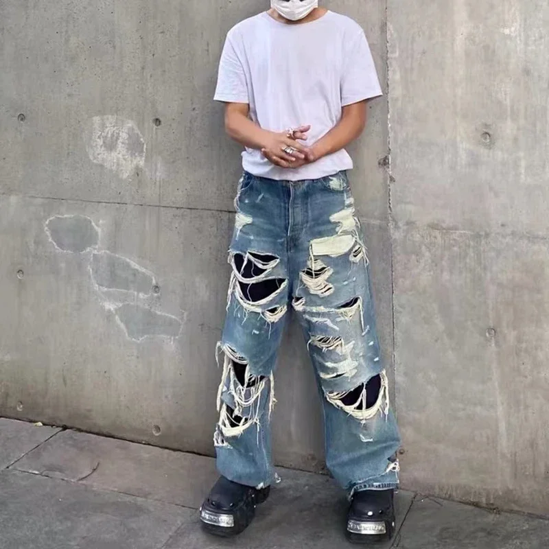 Shredded Distressed Wide Leg Jeans