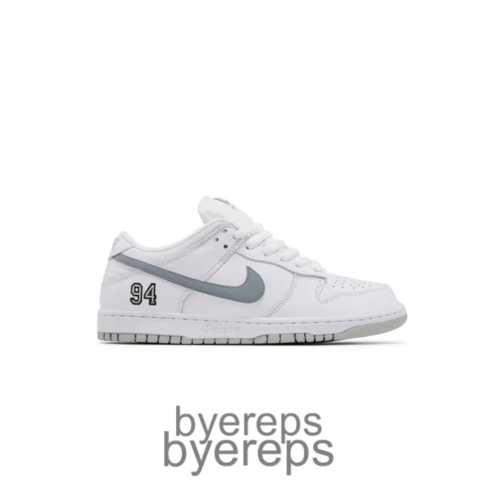 Supreme X Dunk Low SB White Metallic Silver