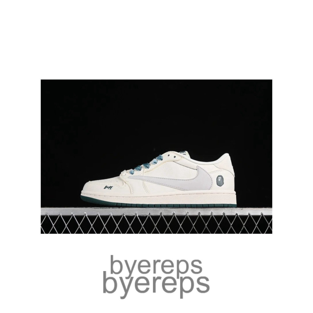 Travis Scott X Fragment Design X Air Jordan 1 Low Bape White/Grey/Green