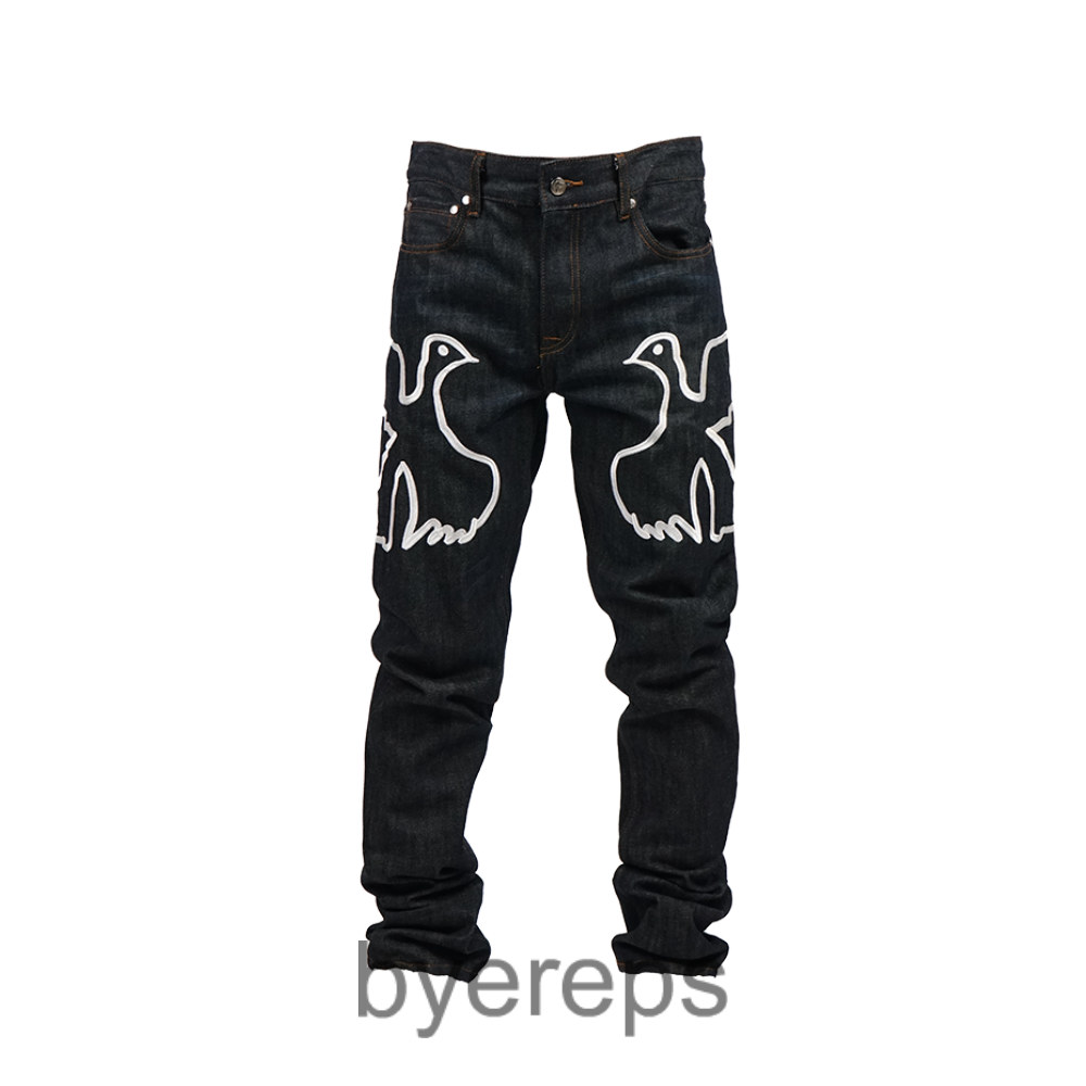 Vinkid Raw Peace Pigeon Embroidered denim