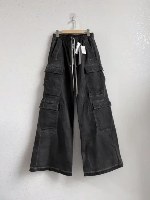 Wide Leg Denim Cargo Pants