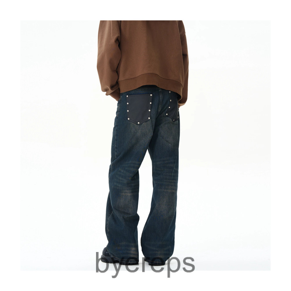 WLNEXT Leather pckts washed denim